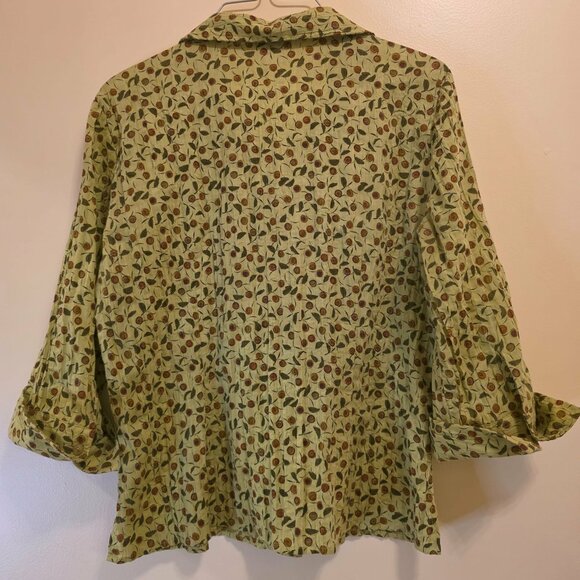Christopher & Banks Olive / Rose Button Down Blouse M - Picture 4 of 4